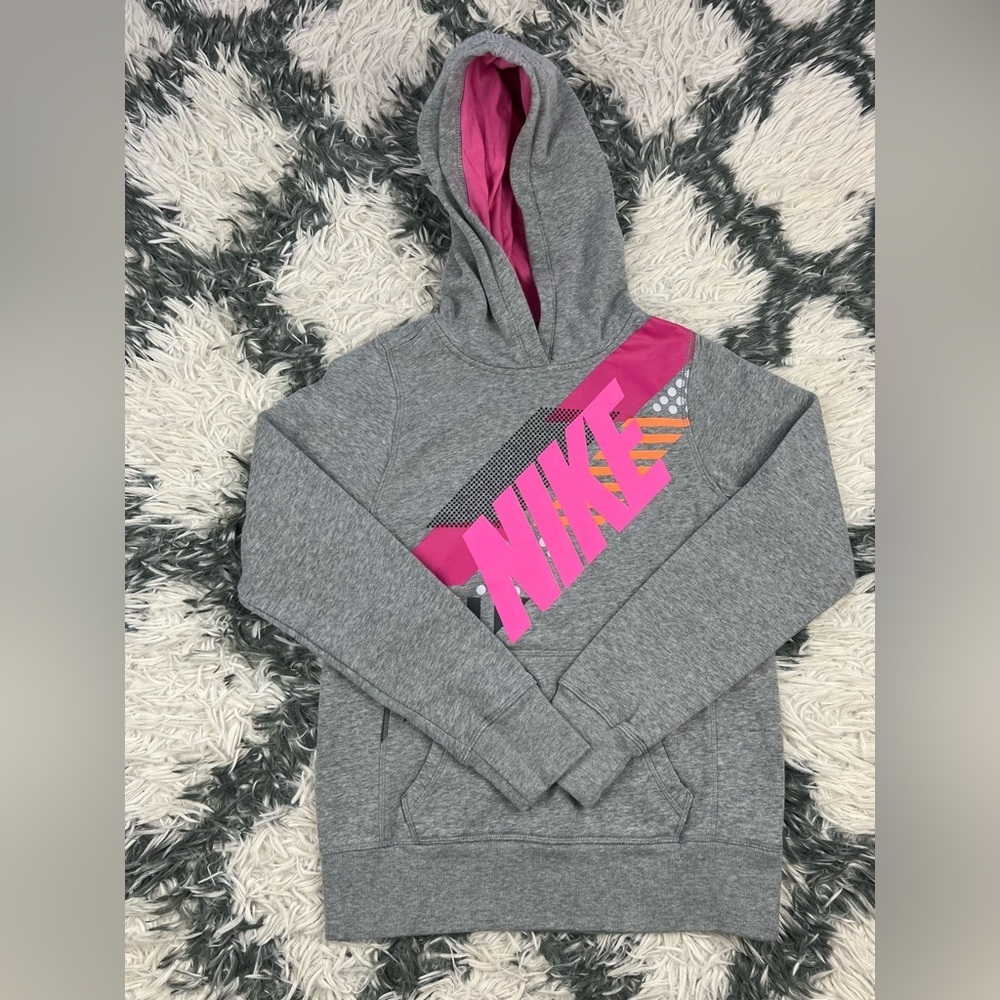 Nike Kids Girls Gray Graphic Sweater Size Large